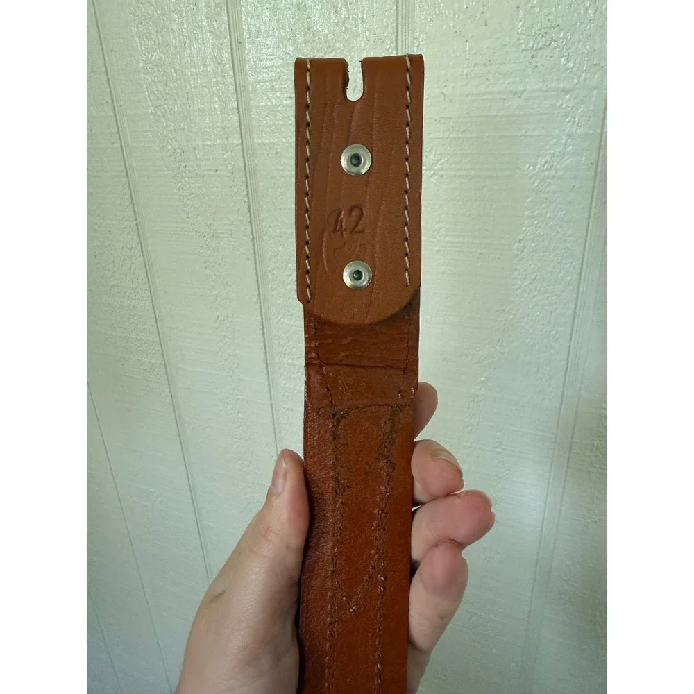 Mens Tooled Leather Western Belt cow Hide Inlay Tan Size 42 Snap On Buckle - Picture 5 of 6